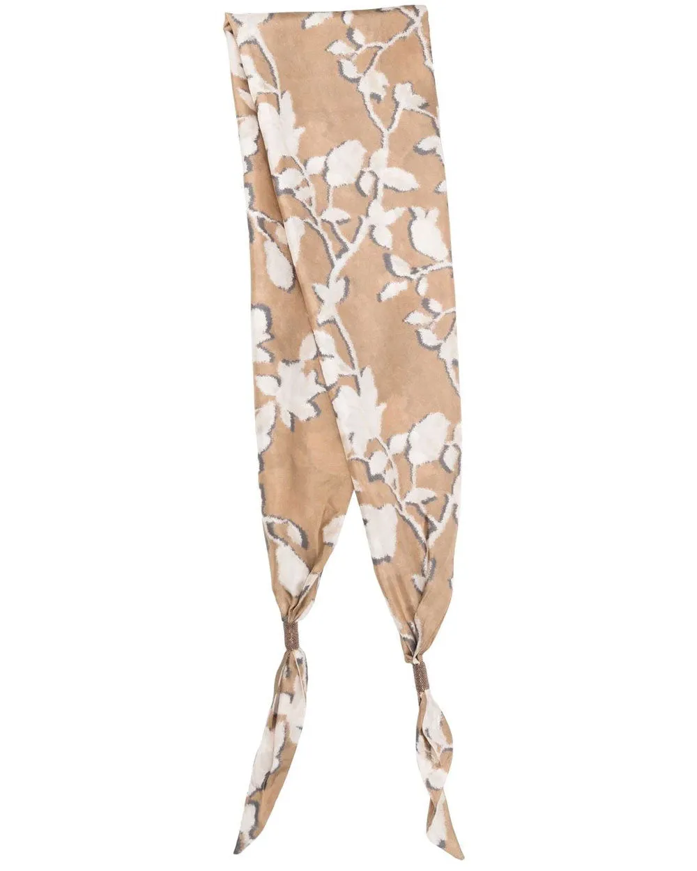 Floral Print Silk Monili Embellished Scarf
