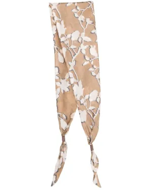Floral Print Silk Monili Embellished Scarf