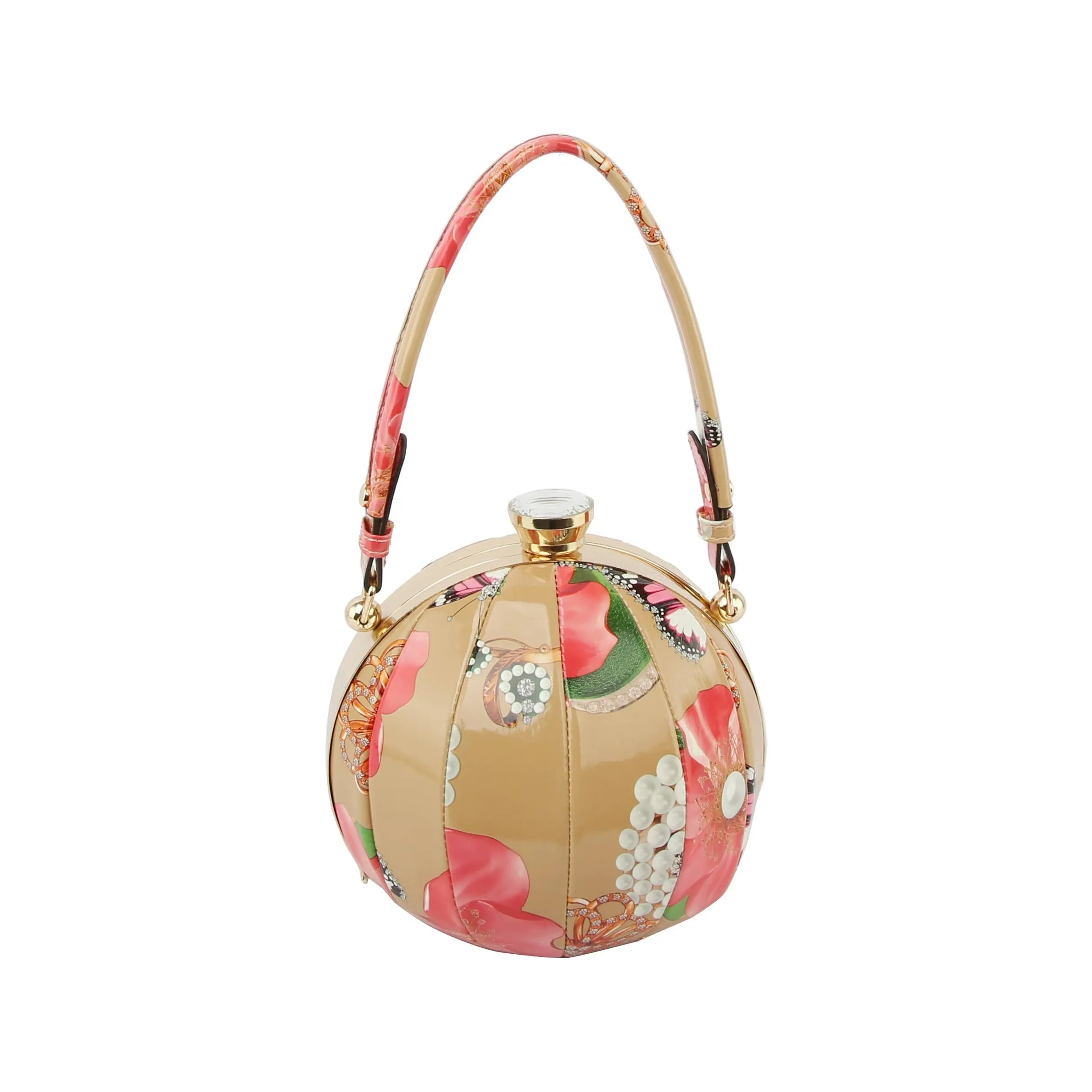 Flower Butterfly Print Patent Satchel Bag