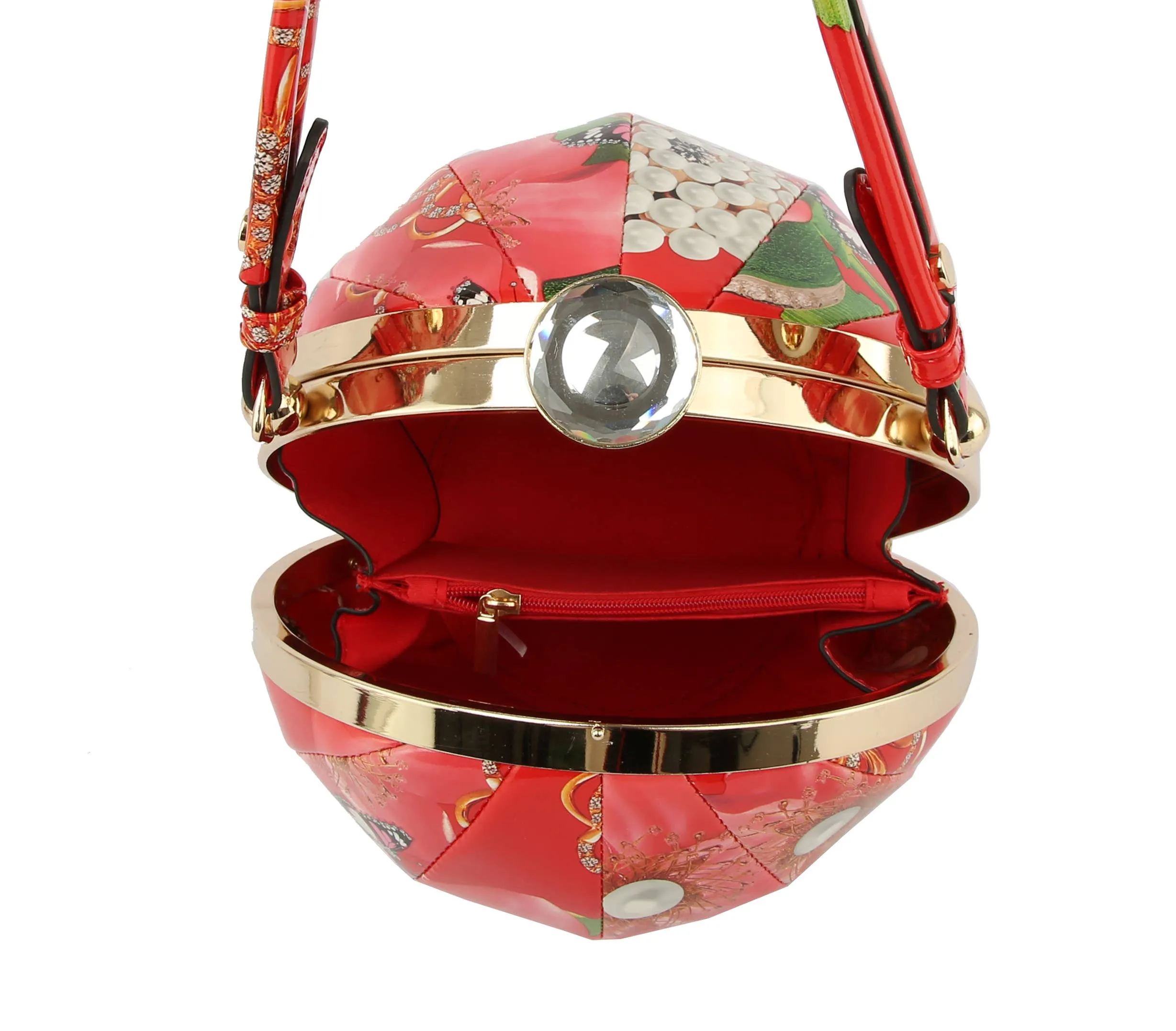 Flower Butterfly Print Patent Satchel Bag