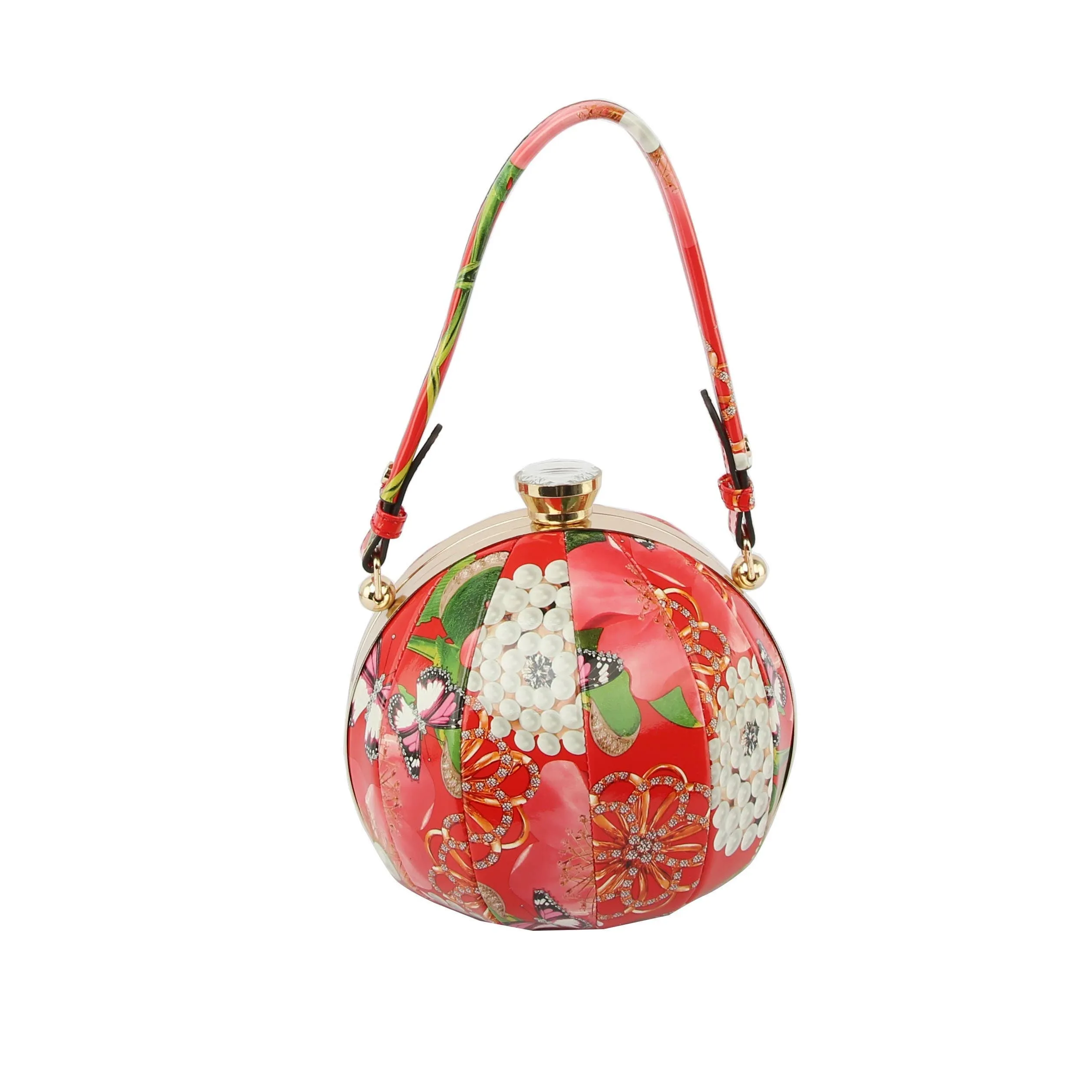 Flower Butterfly Print Patent Satchel Bag