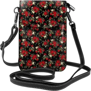 Flower Floral Petals Crossbody Bag for Women PU Leather Small Travel Cell Phone Pouch Lightweight Mini Phone Purse Wallet Cross Body Shoulder Bags with Card Slots and Shoulder Strap