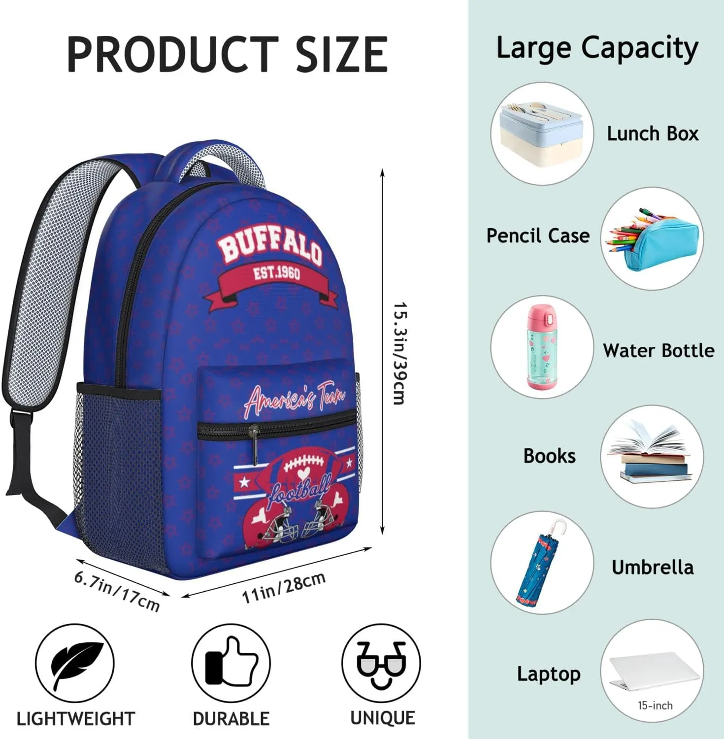 Football Backpack for Boys Girls, High Capacity Football Laptop Bag Casual Daypack For Adults Men Fan Gifts