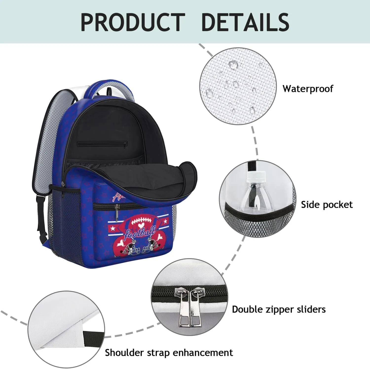 Football Backpack for Boys Girls, High Capacity Football Laptop Bag Casual Daypack For Adults Men Fan Gifts