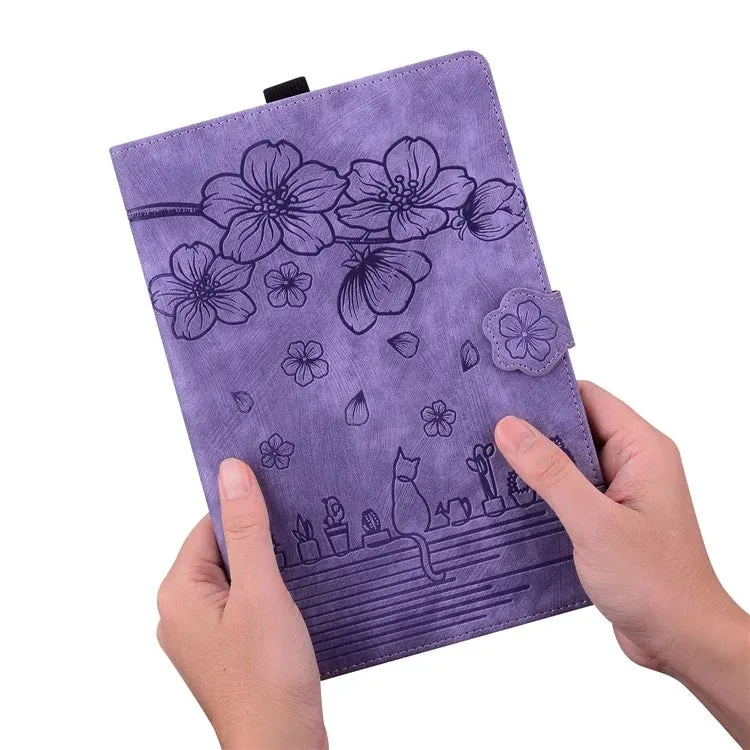 For Amazon Kindle Paperwhite (2024) Case Flip Stand Leather Tablet Cover Cherry Blossom Cat Imprinted