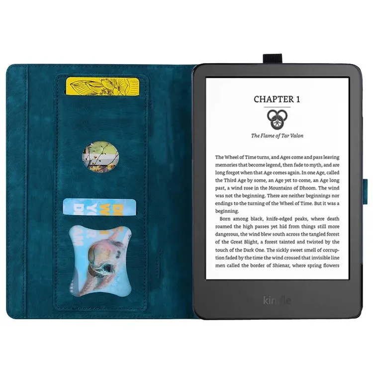 For Amazon Kindle Paperwhite (2024) Case Flip Stand Leather Tablet Cover Cherry Blossom Cat Imprinted