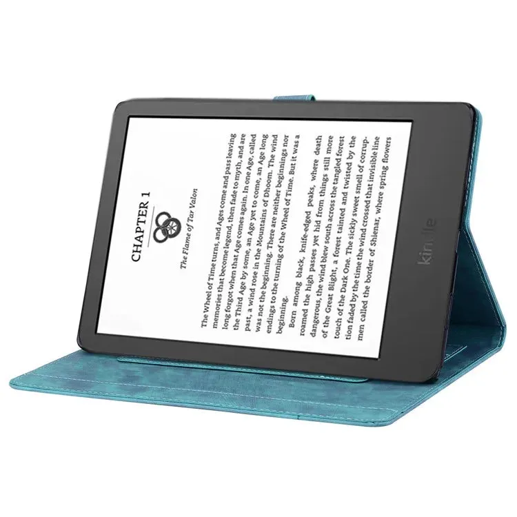 For Amazon Kindle Paperwhite (2024) Case Flip Stand Leather Tablet Cover Cherry Blossom Cat Imprinted