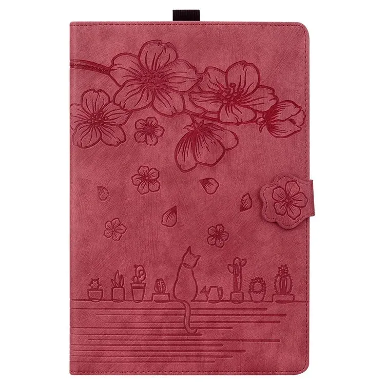 For Amazon Kindle Paperwhite (2024) Case Flip Stand Leather Tablet Cover Cherry Blossom Cat Imprinted