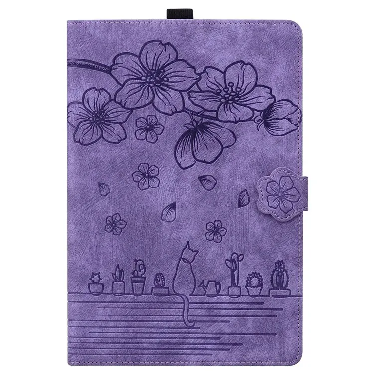 For Amazon Kindle Paperwhite (2024) Case Flip Stand Leather Tablet Cover Cherry Blossom Cat Imprinted