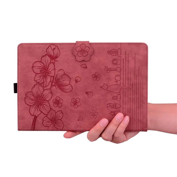 For Amazon Kindle Paperwhite (2024) Case Flip Stand Leather Tablet Cover Cherry Blossom Cat Imprinted