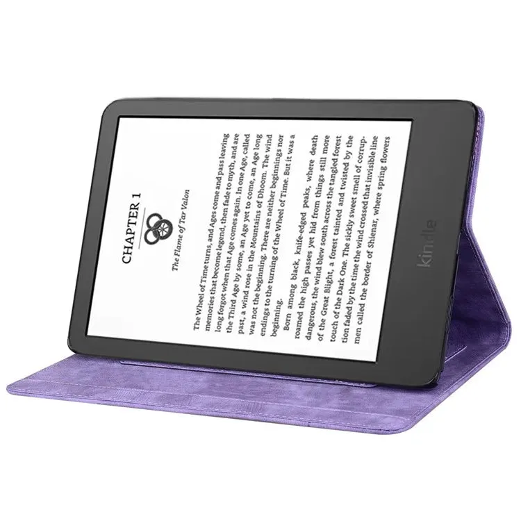 For Amazon Kindle Paperwhite (2024) Case Flip Stand Leather Tablet Cover Cherry Blossom Cat Imprinted