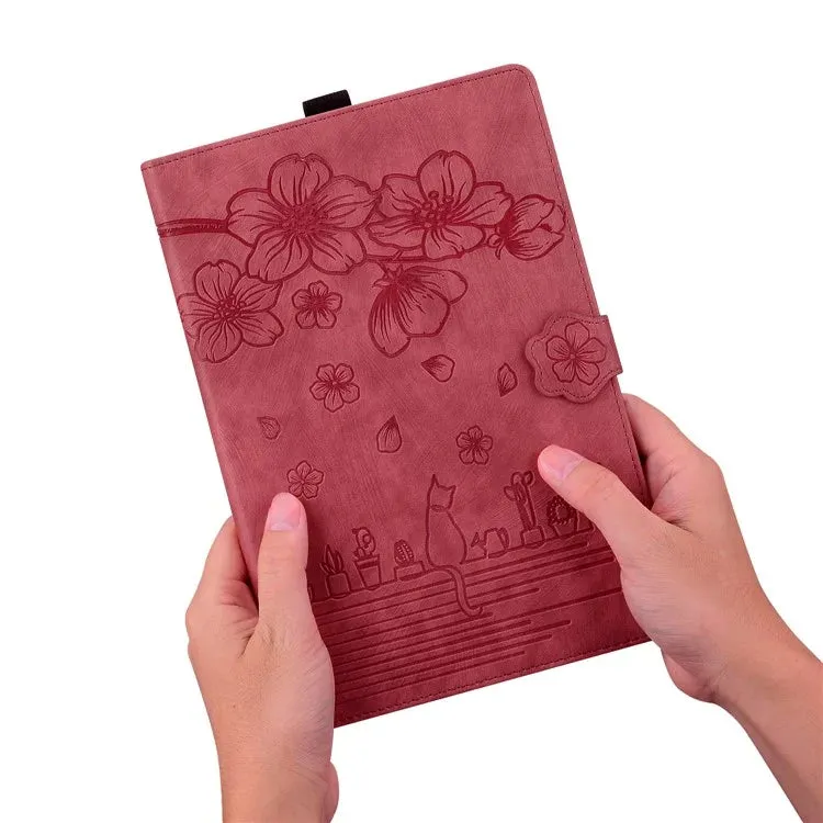 For Amazon Kindle Paperwhite (2024) Case Flip Stand Leather Tablet Cover Cherry Blossom Cat Imprinted