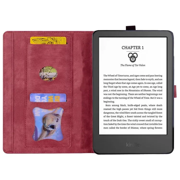 For Amazon Kindle Paperwhite (2024) Case Flip Stand Leather Tablet Cover Cherry Blossom Cat Imprinted