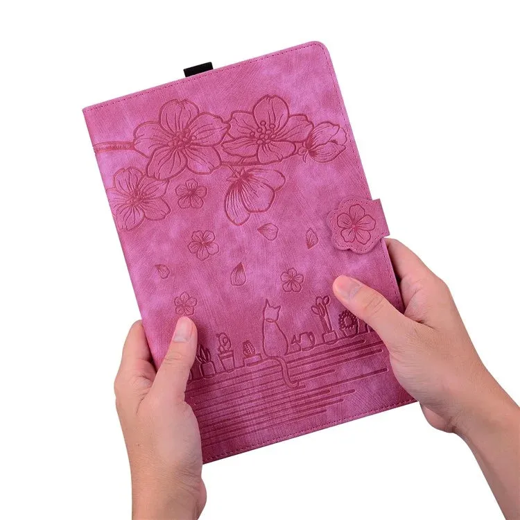 For Amazon Kindle Paperwhite (2024) Case Flip Stand Leather Tablet Cover Cherry Blossom Cat Imprinted