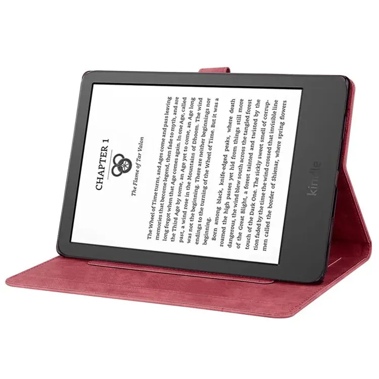 For Amazon Kindle Paperwhite (2024) Case Flip Stand Leather Tablet Cover Cherry Blossom Cat Imprinted