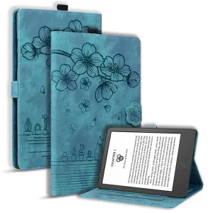For Amazon Kindle Paperwhite (2024) Case Flip Stand Leather Tablet Cover Cherry Blossom Cat Imprinted