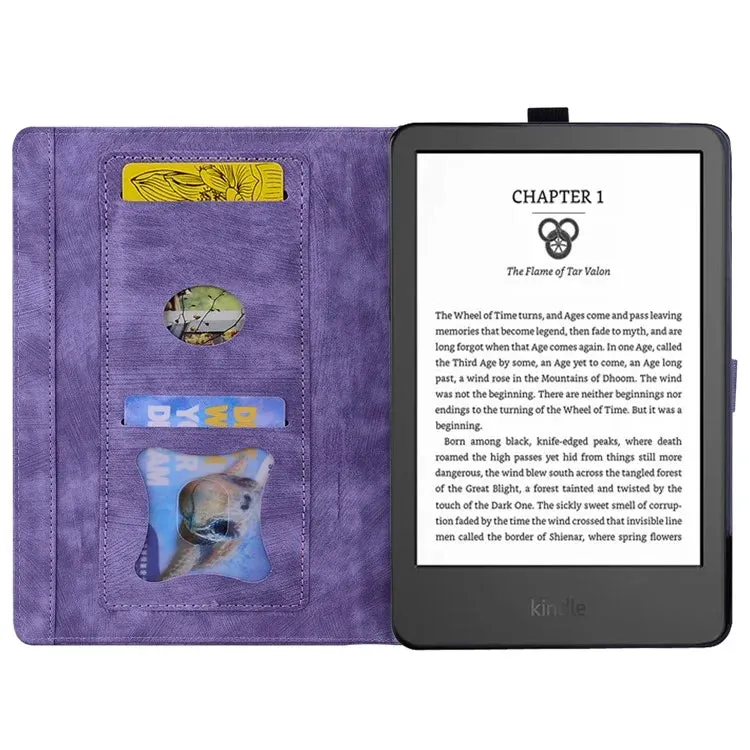 For Amazon Kindle Paperwhite (2024) Case Flip Stand Leather Tablet Cover Cherry Blossom Cat Imprinted