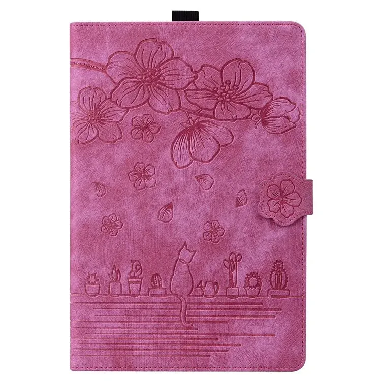 For Honor Pad X8a Case Flip Stand Leather Tablet Cover Cherry Blossom Cat Imprinted