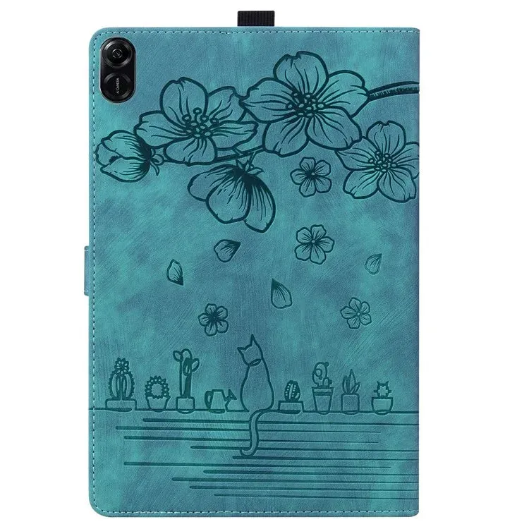 For Honor Pad X8a Case Flip Stand Leather Tablet Cover Cherry Blossom Cat Imprinted