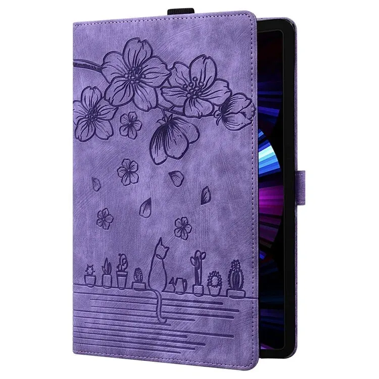 For Honor Pad X8a Case Flip Stand Leather Tablet Cover Cherry Blossom Cat Imprinted