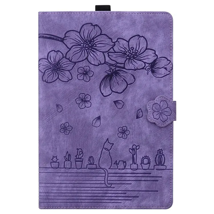 For Honor Pad X8a Case Flip Stand Leather Tablet Cover Cherry Blossom Cat Imprinted