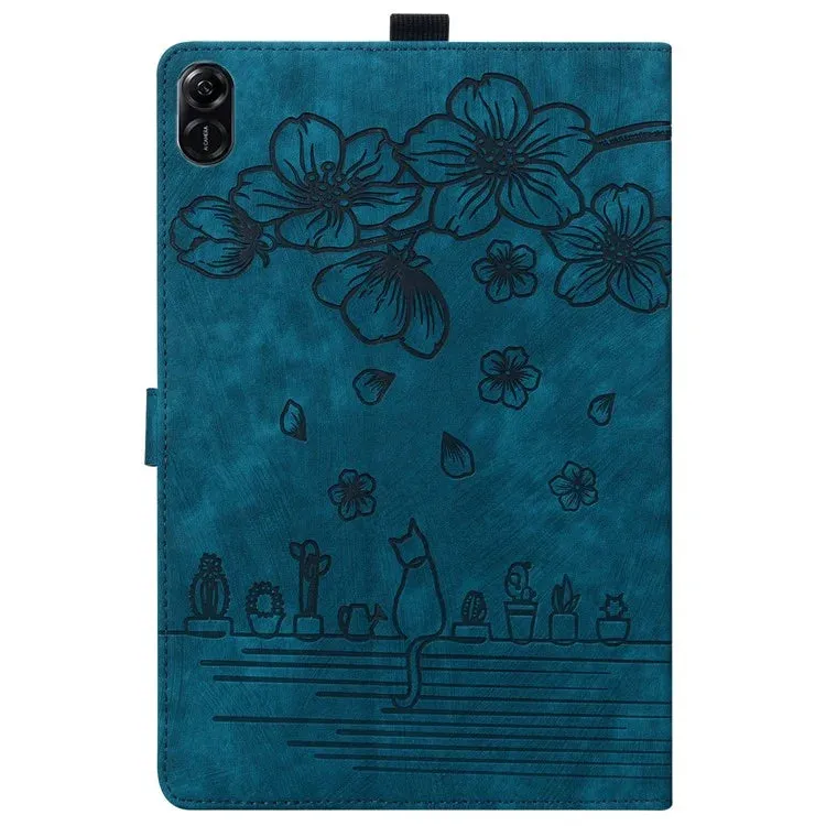 For Honor Pad X8a Case Flip Stand Leather Tablet Cover Cherry Blossom Cat Imprinted