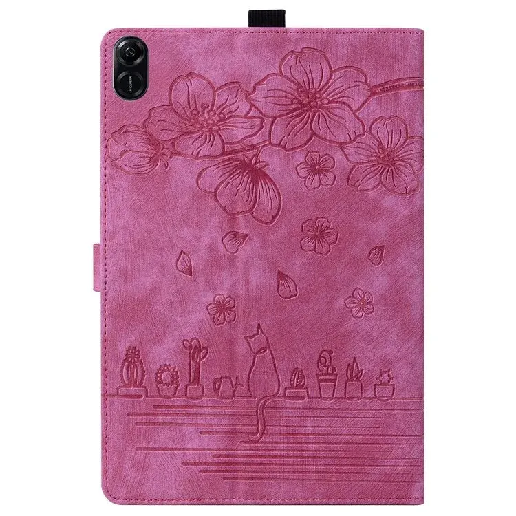 For Honor Pad X8a Case Flip Stand Leather Tablet Cover Cherry Blossom Cat Imprinted