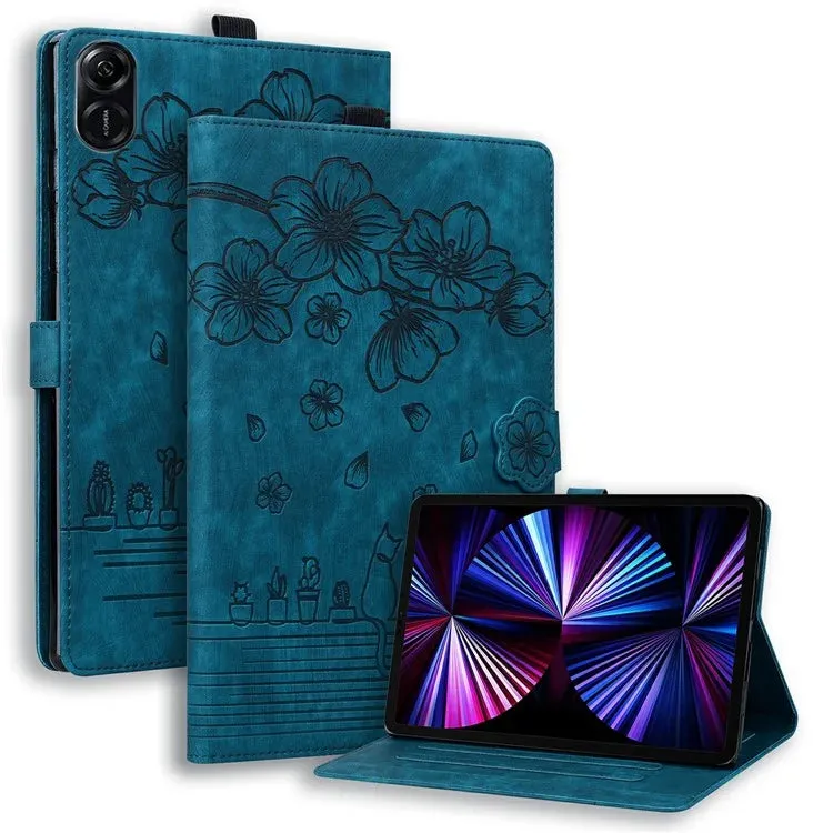 For Honor Pad X8a Case Flip Stand Leather Tablet Cover Cherry Blossom Cat Imprinted