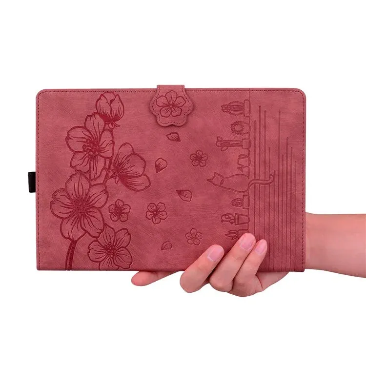 For Honor Pad X8a Case Flip Stand Leather Tablet Cover Cherry Blossom Cat Imprinted