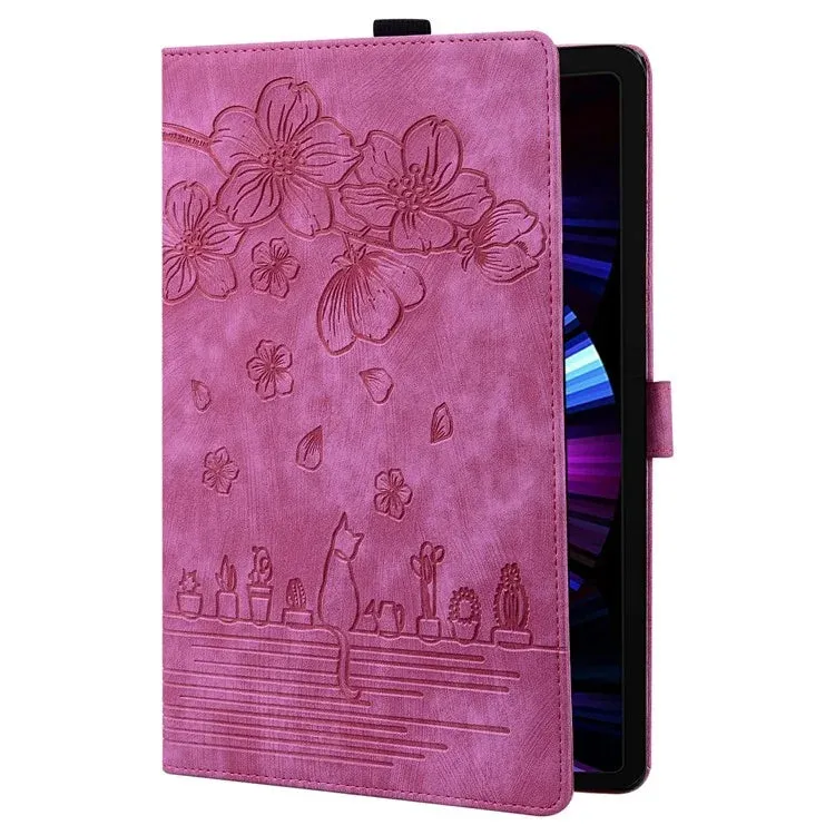 For Honor Pad X8a Case Flip Stand Leather Tablet Cover Cherry Blossom Cat Imprinted