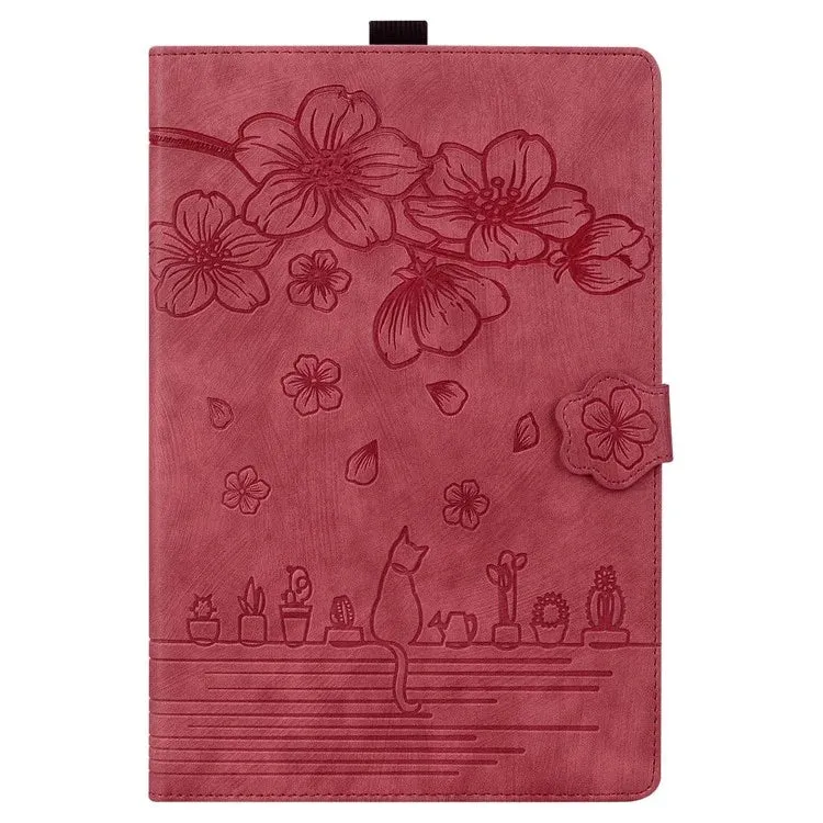 For Honor Pad X8a Case Flip Stand Leather Tablet Cover Cherry Blossom Cat Imprinted