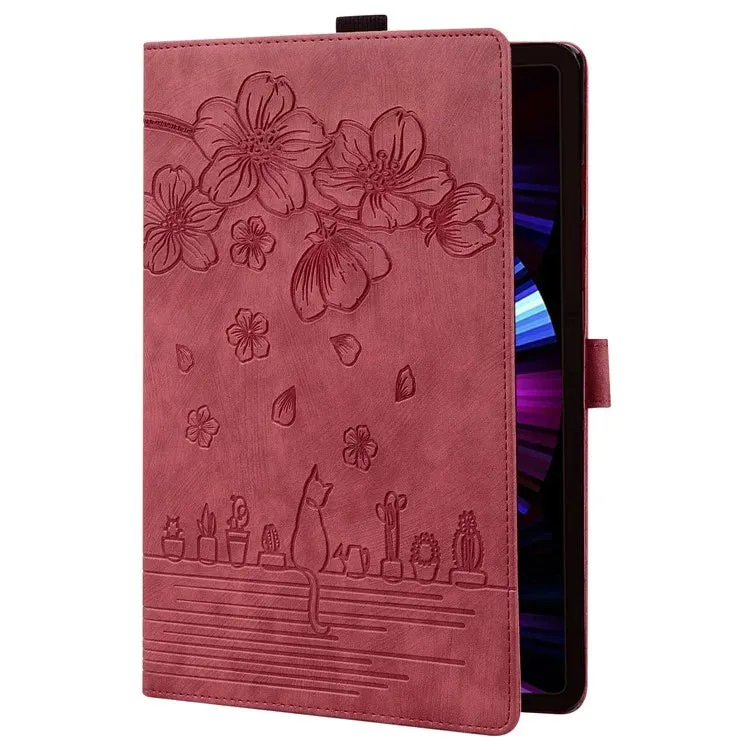 For Honor Pad X8a Case Flip Stand Leather Tablet Cover Cherry Blossom Cat Imprinted