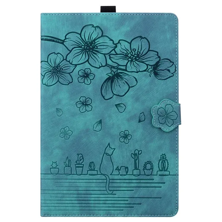 For Honor Pad X8a Case Flip Stand Leather Tablet Cover Cherry Blossom Cat Imprinted