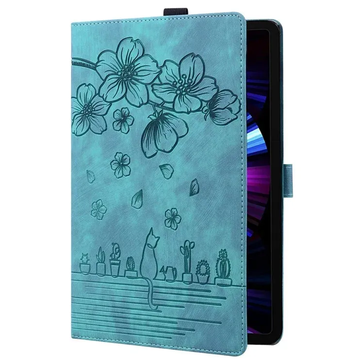 For Honor Pad X8a Case Flip Stand Leather Tablet Cover Cherry Blossom Cat Imprinted