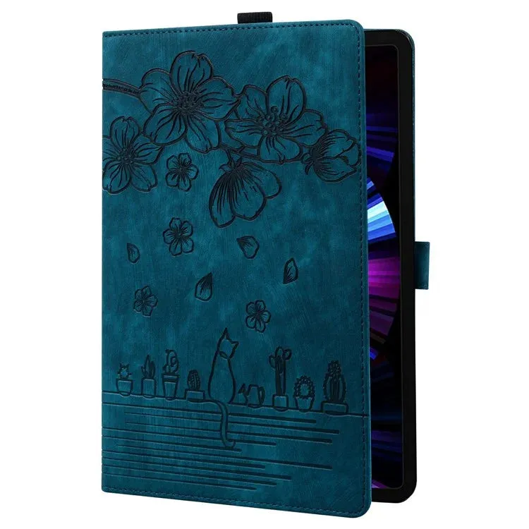 For Honor Pad X8a Case Flip Stand Leather Tablet Cover Cherry Blossom Cat Imprinted