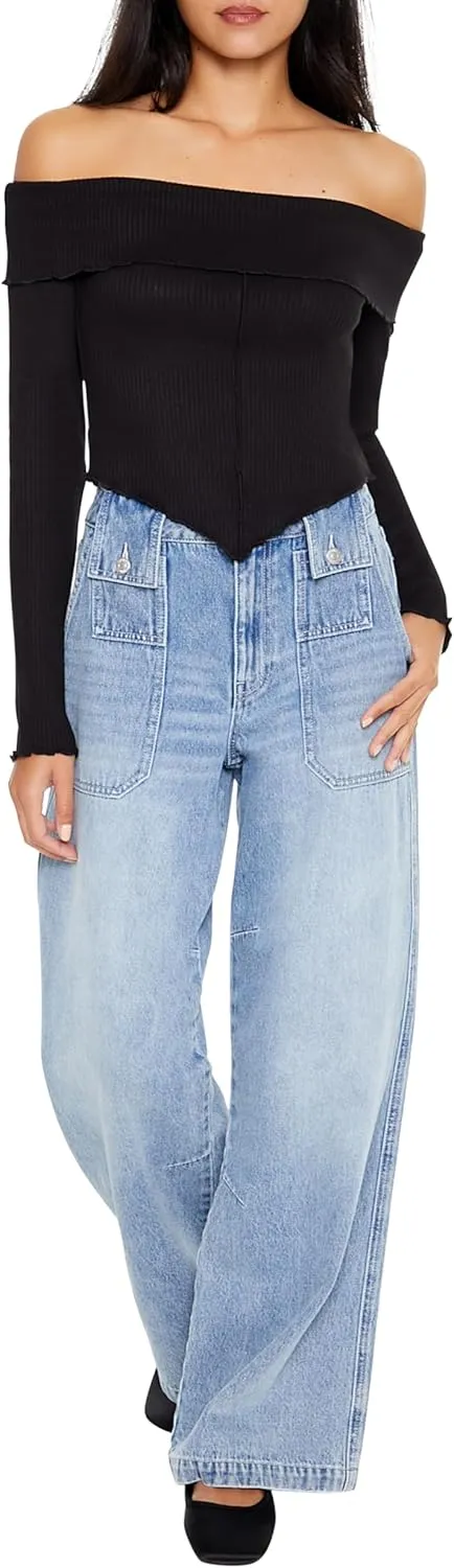 Forever 21 Women's Off-The-Shoulder V-Hem Crop Top