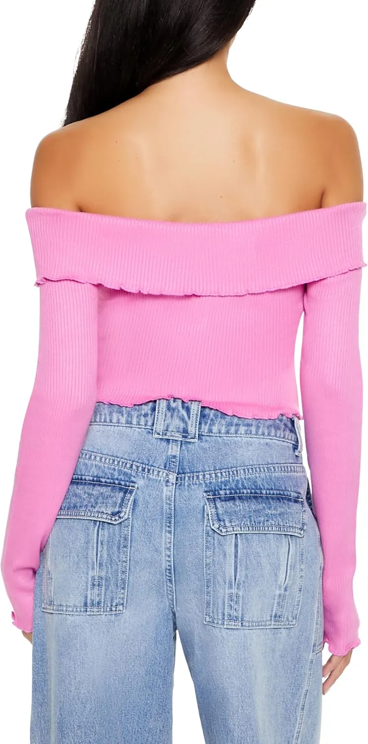 Forever 21 Women's Off-The-Shoulder V-Hem Crop Top