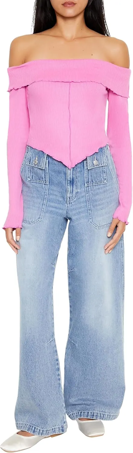 Forever 21 Women's Off-The-Shoulder V-Hem Crop Top