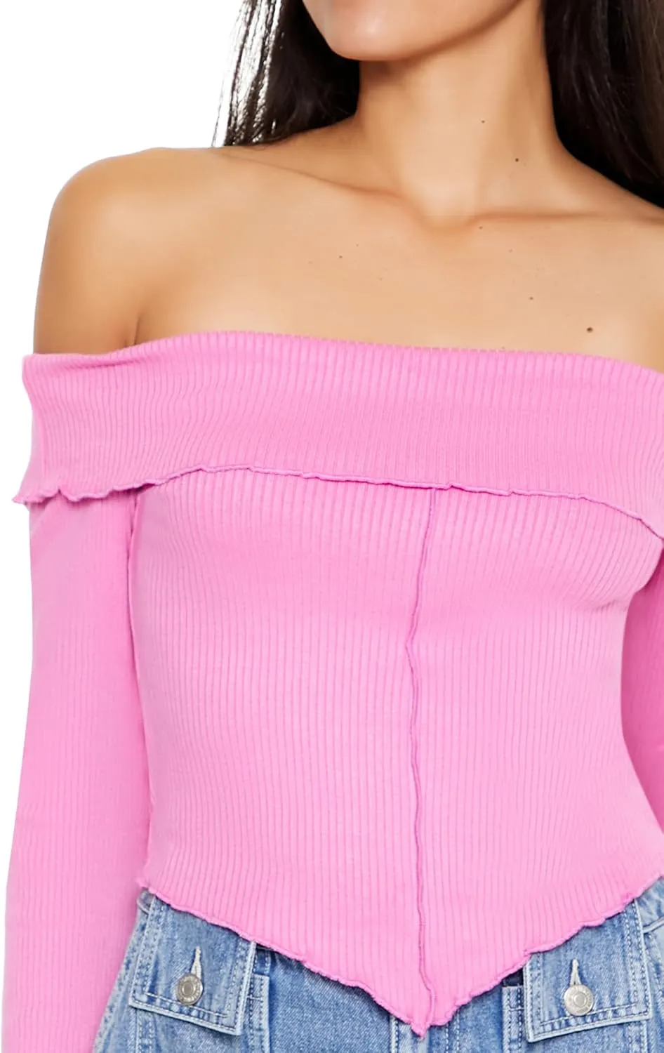 Forever 21 Women's Off-The-Shoulder V-Hem Crop Top
