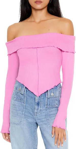 Forever 21 Women's Off-The-Shoulder V-Hem Crop Top