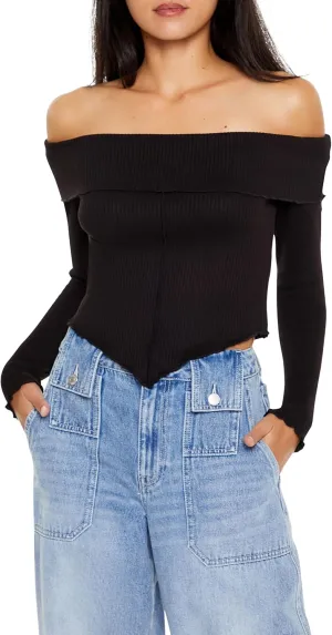 Forever 21 Women's Off-The-Shoulder V-Hem Crop Top