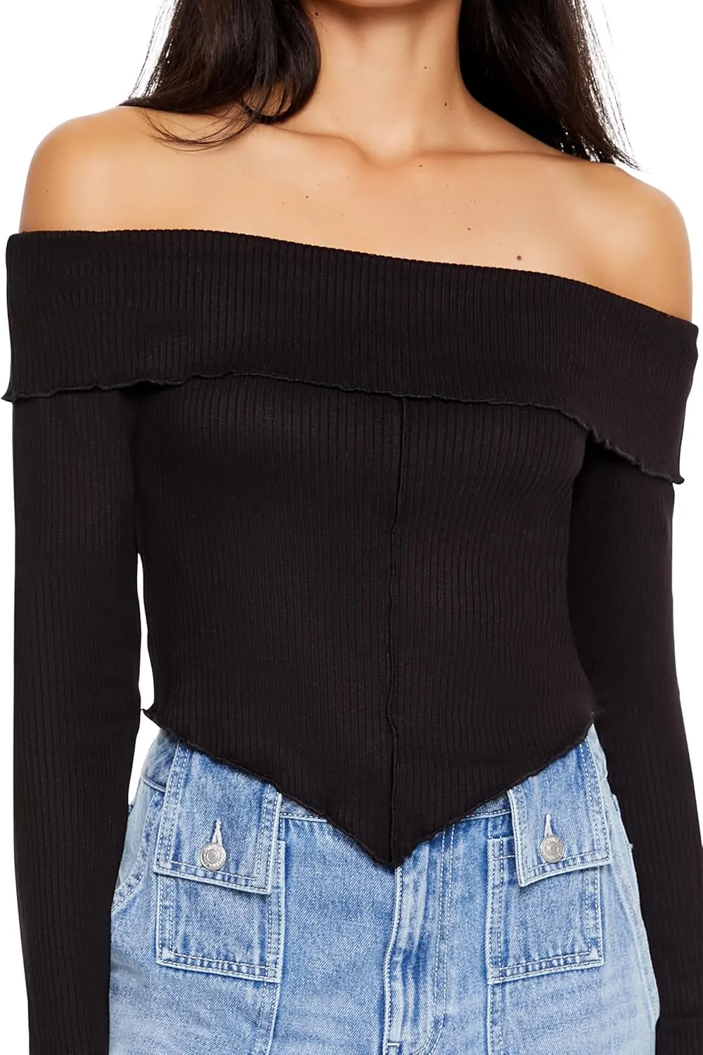 Forever 21 Women's Off-The-Shoulder V-Hem Crop Top