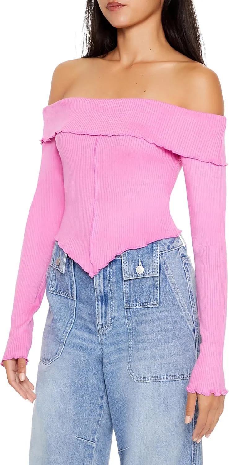 Forever 21 Women's Off-The-Shoulder V-Hem Crop Top
