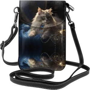 Fortune Cat Lightweight leather crossbody phone bag, women's shoulder bag cell phone wallet, travel bag with credit card slots,