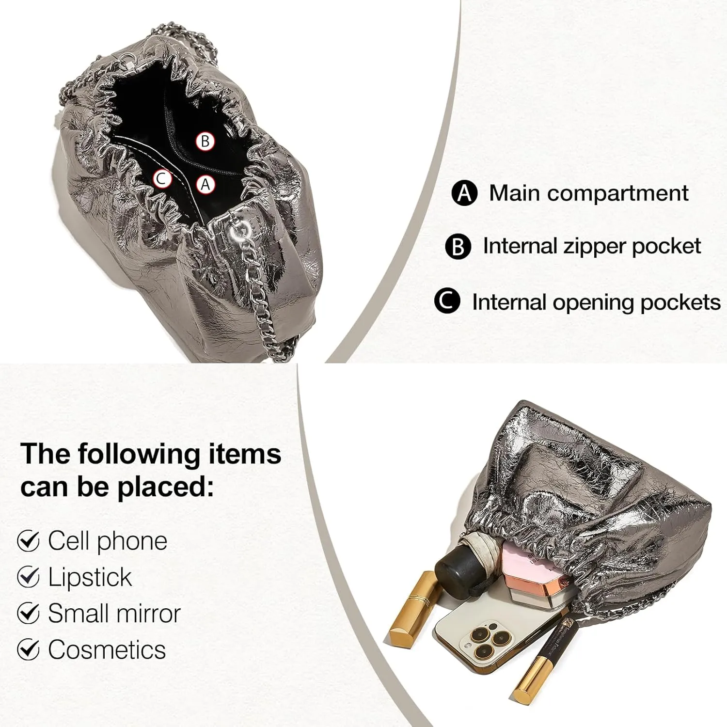 FOXLOVER Mini Size Cell Phone Crossbody Bags for Women Cowhide Leather Trendy Magnetic Closure Purses Chain Straps