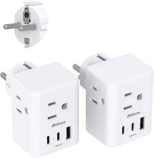 France Power Adapter, Portugal Adapter Plug, Germany Plug Adapter, Type E F European Travel Plug Adapter with 3 Outlets 3 USB Charging Ports(2 USB C), Travel Essentials to Most Europe EU