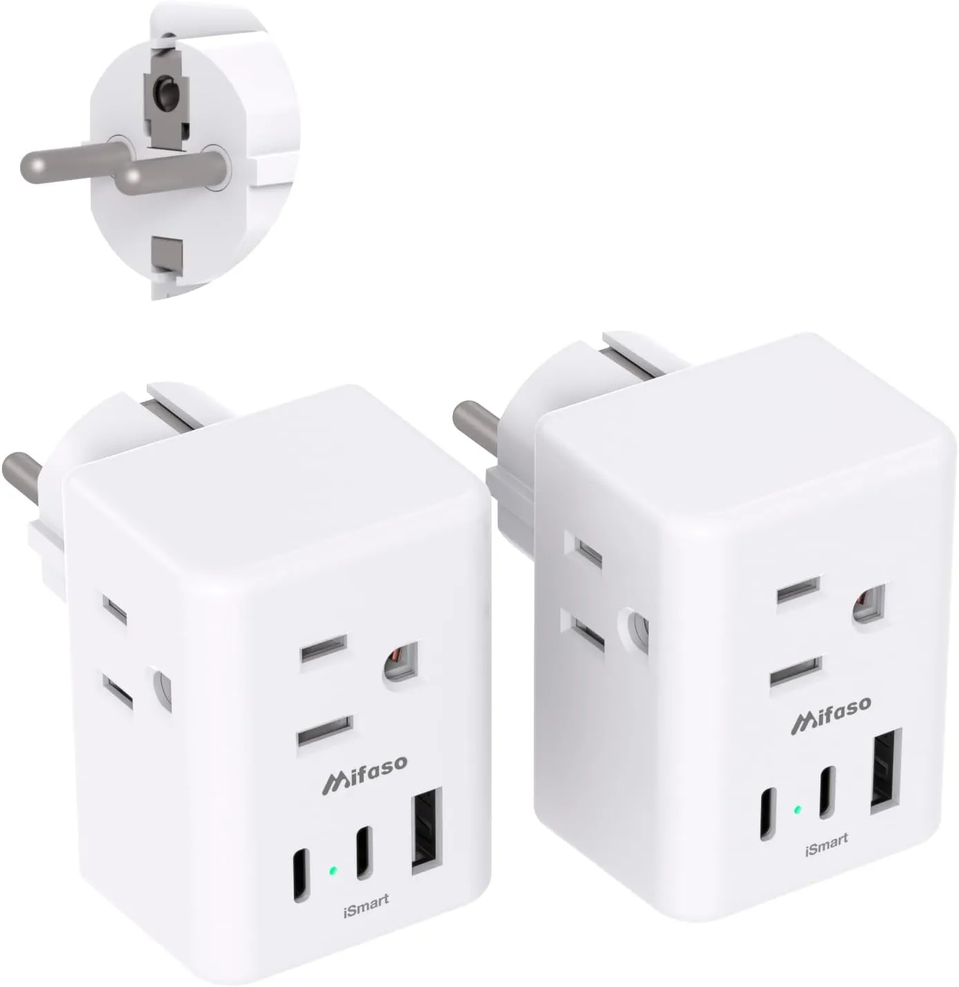 France Power Adapter, Portugal Adapter Plug, Germany Plug Adapter, Type E F European Travel Plug Adapter with 3 Outlets 3 USB Charging Ports(2 USB C), Travel Essentials to Most Europe EU