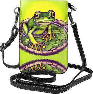 Frog in a pond Leather crossbody flip phone bag, microfiber PU leather, suitable for daily use
