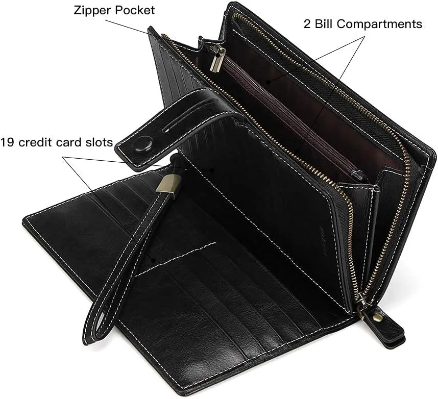 FT FUNTOR Women's Big Fat RFID Blocking Wallet Leather Zip Around Clutch Large Phone Organizer Wristlet