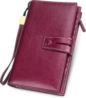 FT FUNTOR Women's Big Fat RFID Blocking Wallet Leather Zip Around Clutch Large Phone Organizer Wristlet